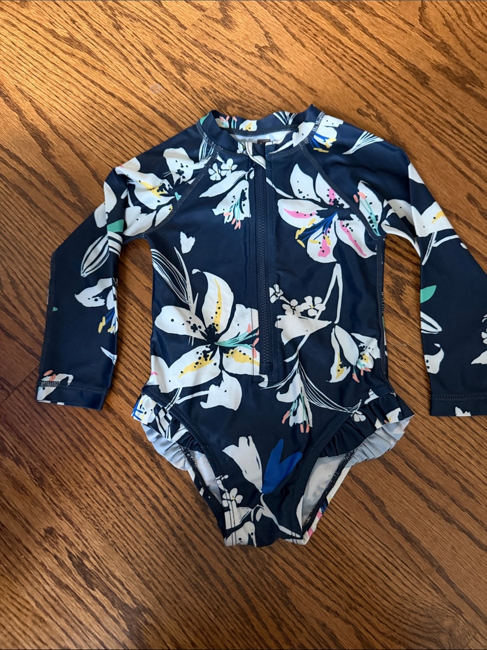 Tea Collection Navy Floral Long-Sleeve One-Piece Rashguard
